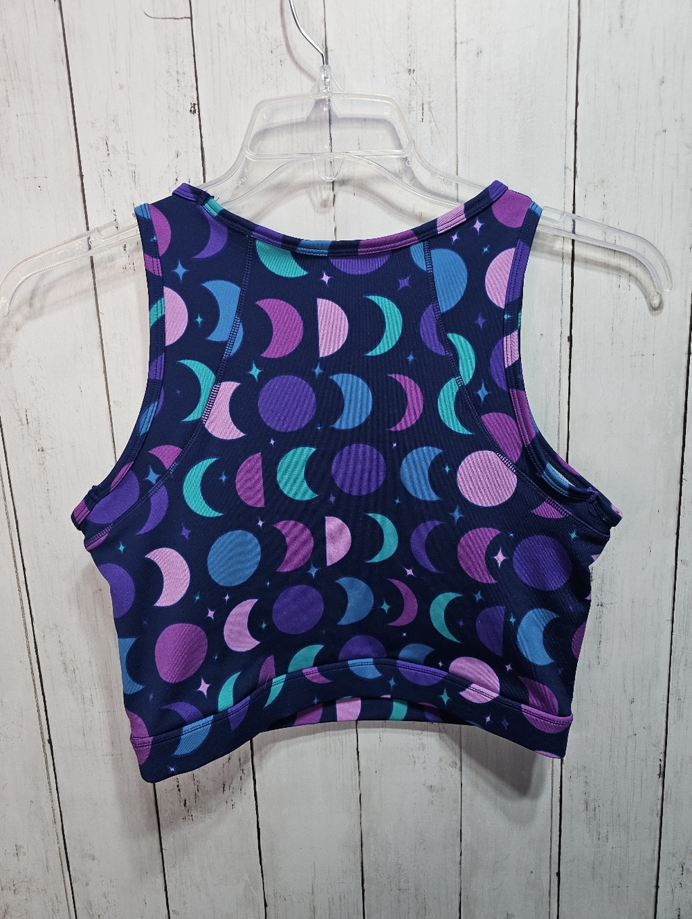 NWOT POP Fit Women's Blue Moon Print Sports Bra Wireless Size Medium No Padding. - Picture 3 of 6